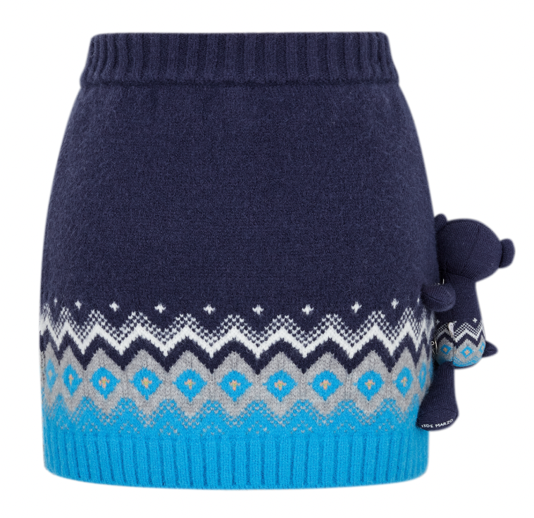13DE MARZO Fair Isle Bear Knit Skirt Navy Blue