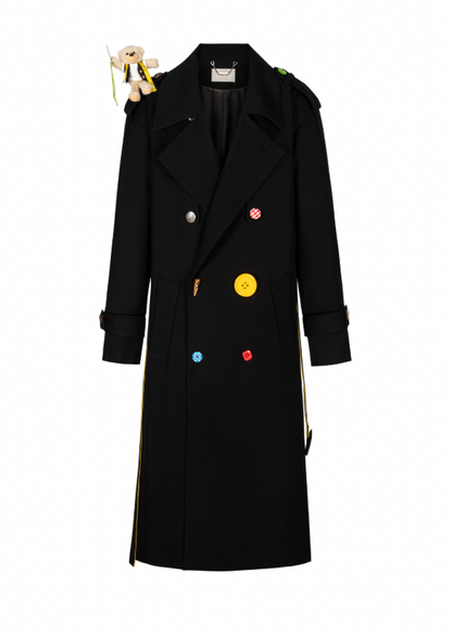 13DE MARZO Tailor Bear Ruler Trench Coat Black