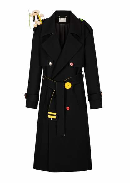 13DE MARZO Tailor Bear Ruler Trench Coat Black