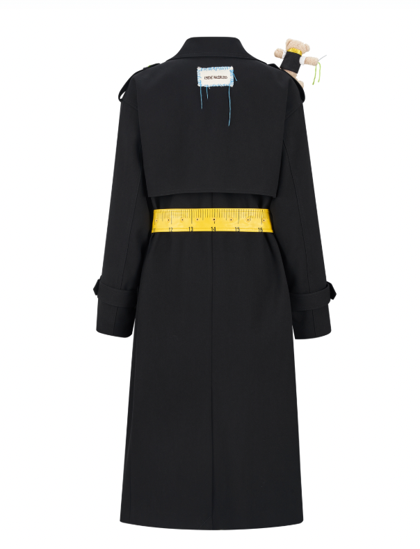 13DE MARZO Tailor Bear Ruler Trench Coat Black