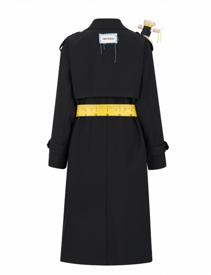 13DE MARZO Tailor Bear Ruler Trench Coat Black