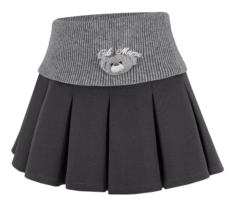 13DE MARZO Bear Head Upper Skirt Dark Grey