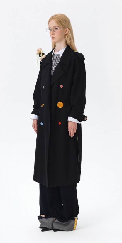 13DE MARZO Tailor Bear Ruler Trench Coat Black
