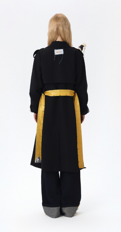 13DE MARZO Tailor Bear Ruler Trench Coat Black