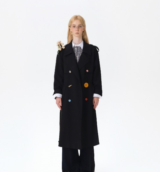 13DE MARZO Tailor Bear Ruler Trench Coat Black