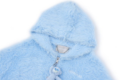 13DE MARZO Faux Mink Fur Zip Jacket Blue