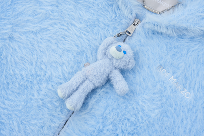 13DE MARZO Faux Mink Fur Zip Jacket Blue