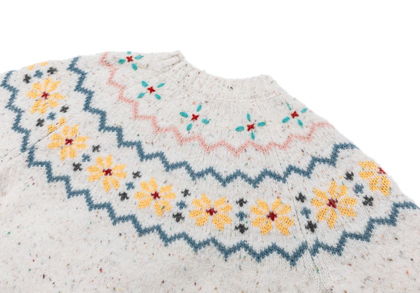 13DE MARZO Fair Isle Bear Knit Sweater White