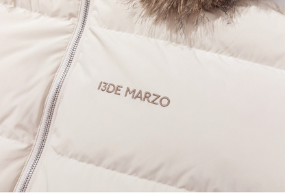 13DE MARZO Bear Fuzzy Hood Down Jacket Almond