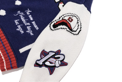 13DE MARZO Pixel Bear Baseball Sweater Blue