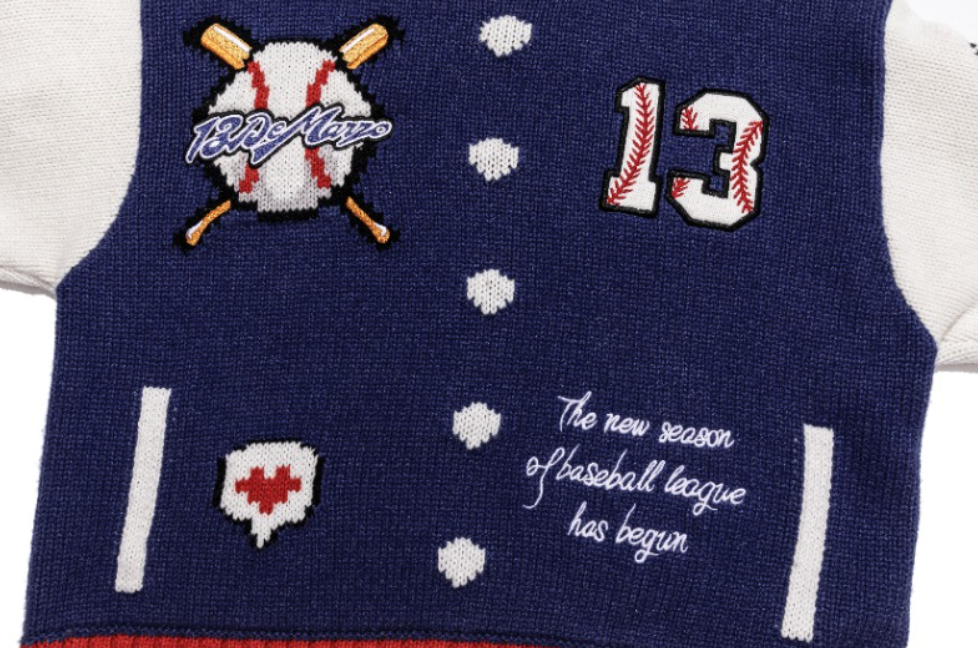 13DE MARZO Pixel Bear Baseball Sweater Blue