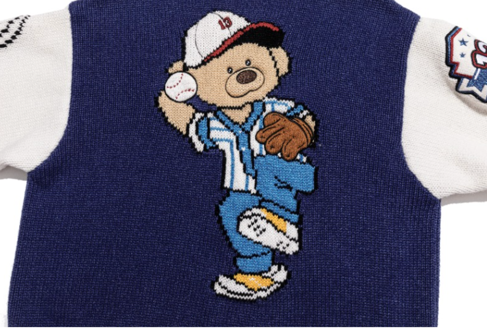 13DE MARZO Pixel Bear Baseball Sweater Blue