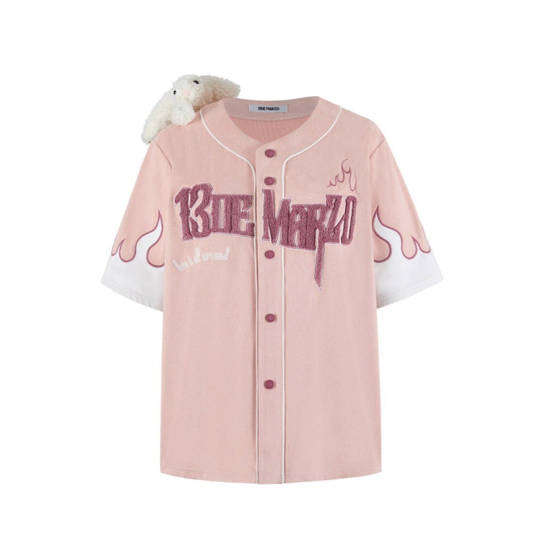 13DE MARZO Flame Baseball Shirt Mauve Chalk