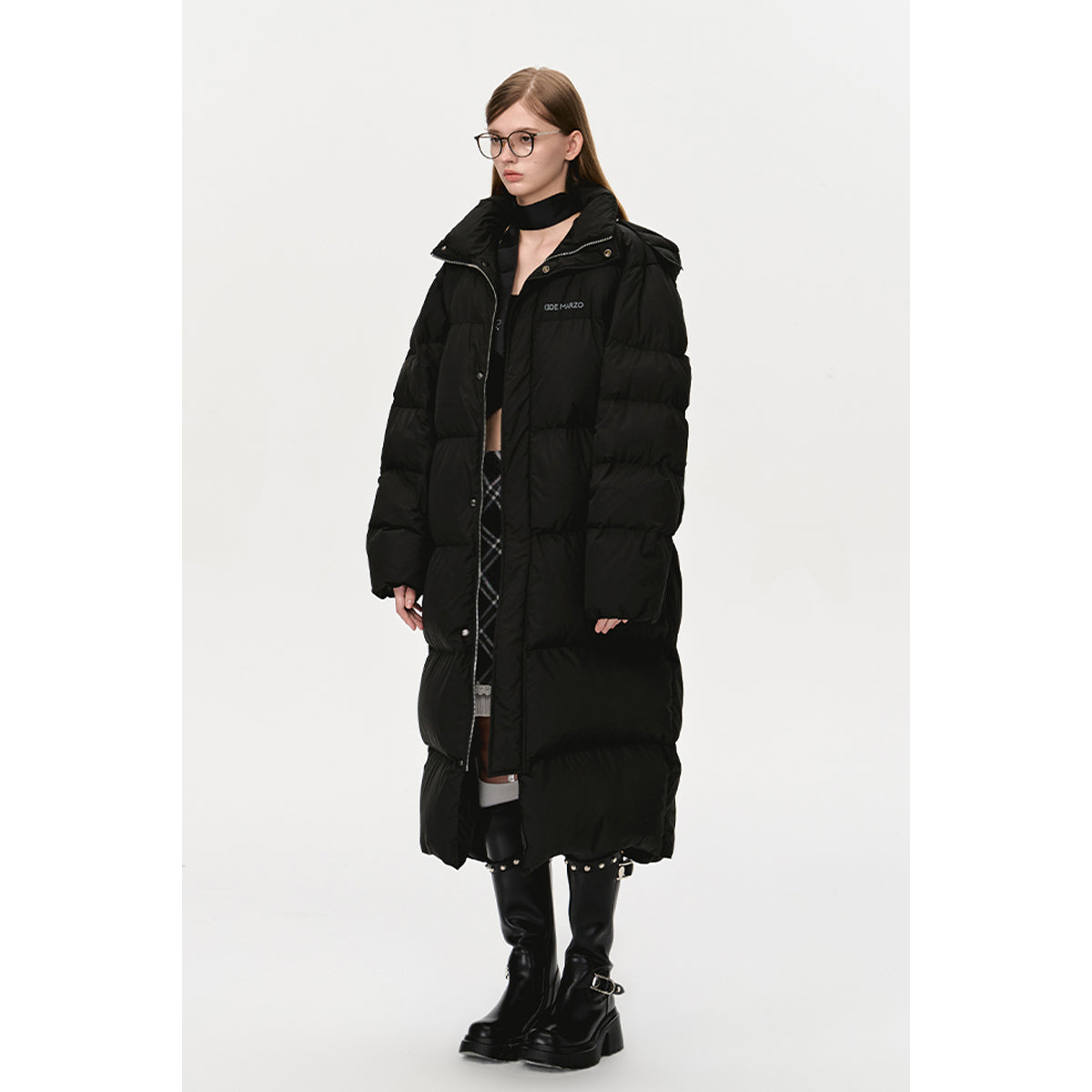 13DE MARZO Bear Down Long Puffer Jacket Black