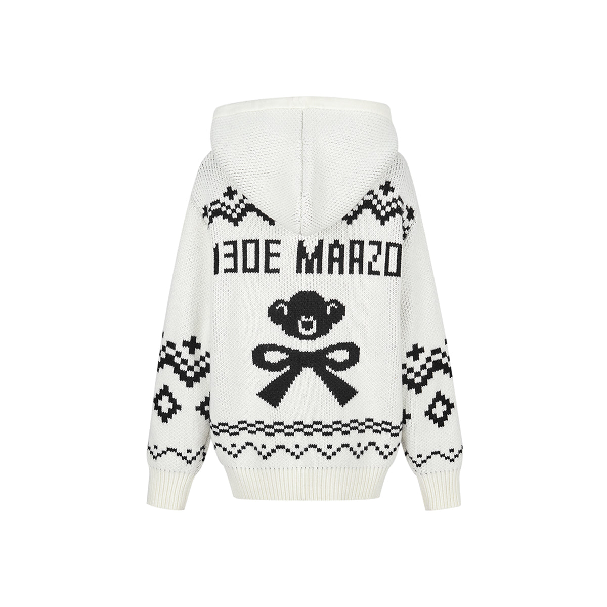 13DE MARZO Fair Isle Bear Zip Knit Hoodie White