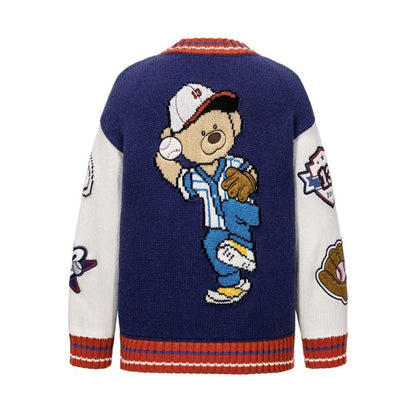 13DE MARZO Pixel Bear Baseball Sweater Blue