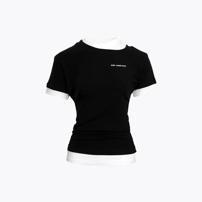 Ann Andelman Fake-2-Piece Patchwork Slim T-Shirt Black