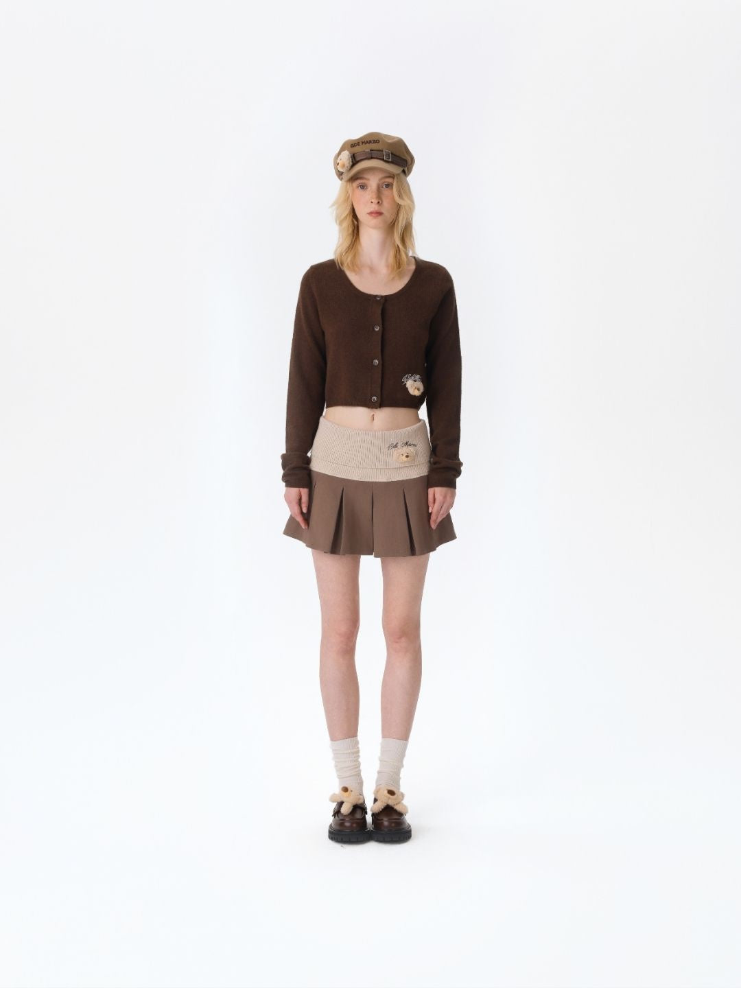 13DE MARZO Bear Head Upper Skirt Brown