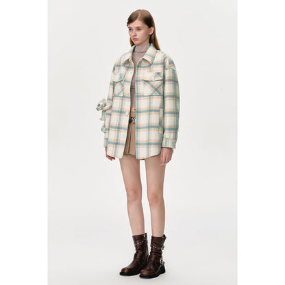 13DE MARZO Plaid Bear Woven Coat Beige