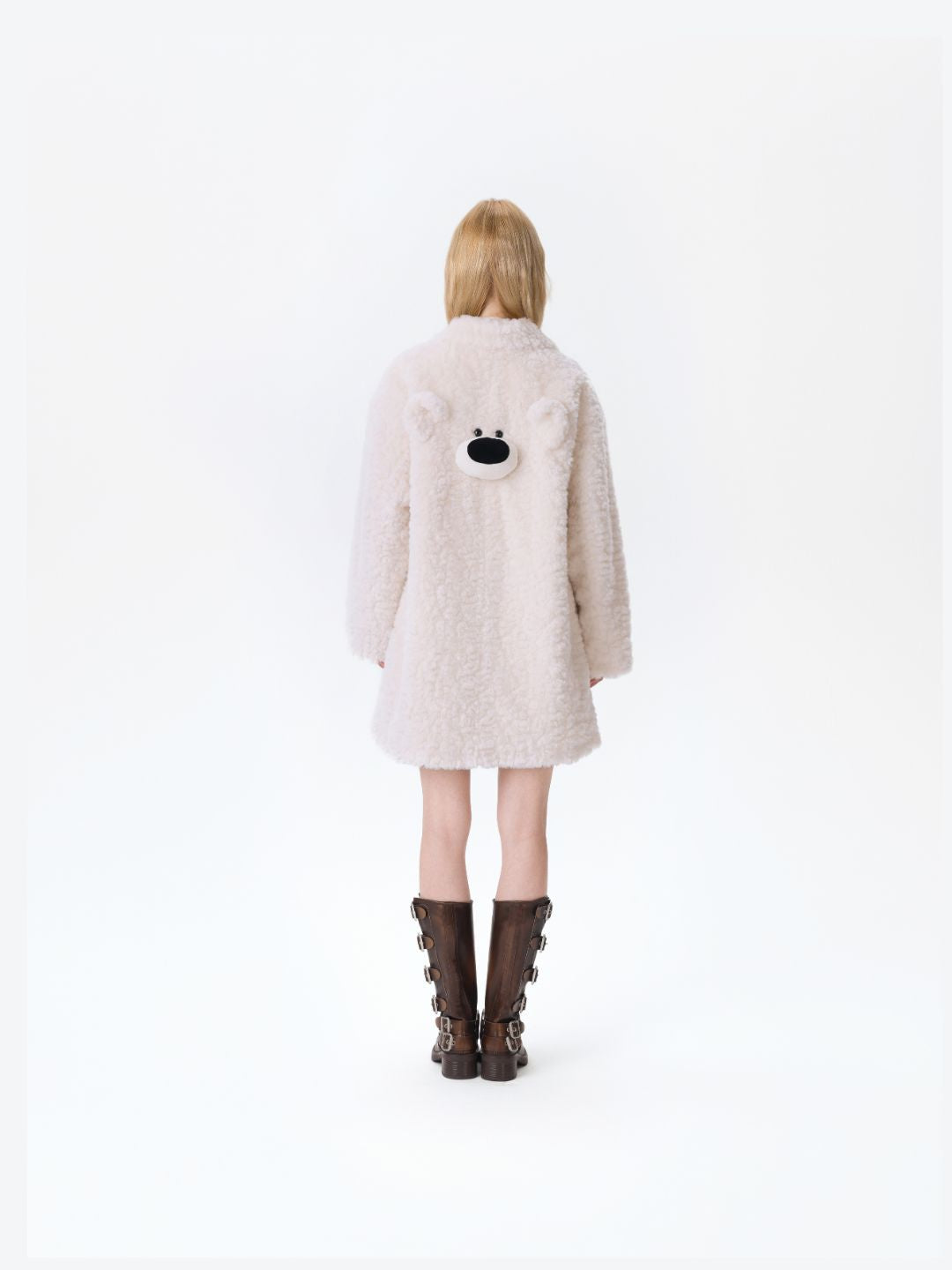 13DE MARZO Bear Fuzzy Long Coat Beige