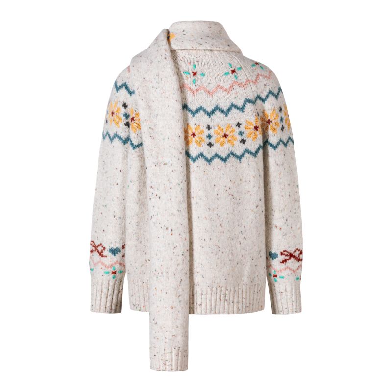 13DE MARZO Fair Isle Bear Knit Sweater White