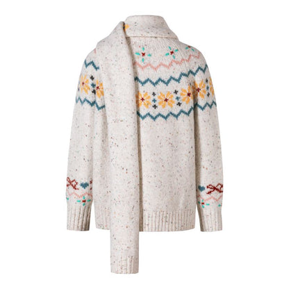 13DE MARZO Fair Isle Bear Knit Sweater White