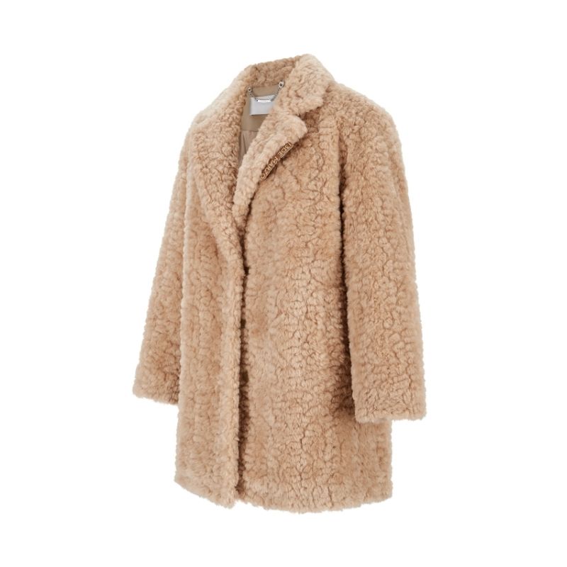 13DE MARZO Bear Fuzzy Long Coat Khaki