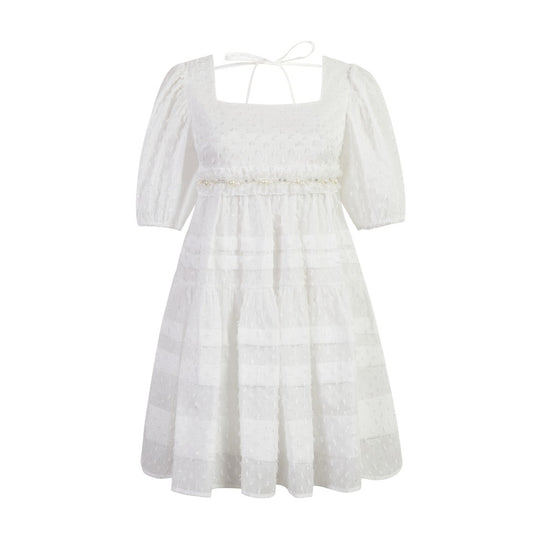 THREE QUARTERS Three-Dimensional Jacquard Dress White