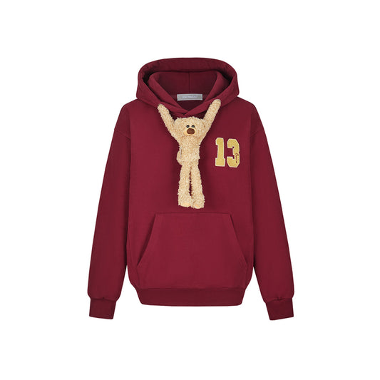 13DE MARZO Doozoo Bear Adjustable String Hoodie Red