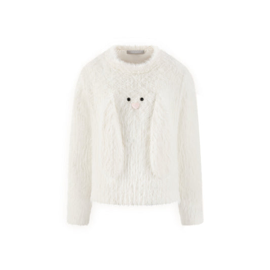 13DE MARZO Plush Doll Knit Furry Sweater White