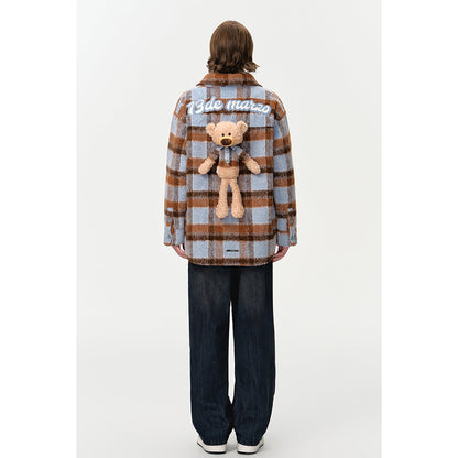 13DE MARZO Bear Tweed Plaid Shirt Blue