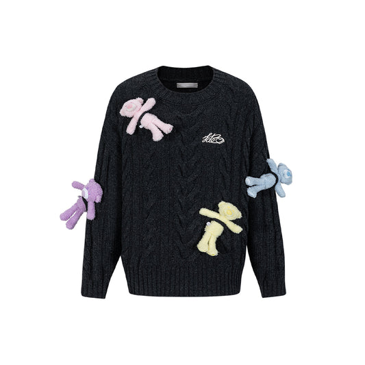 13DE MARZO Rainbow Bear Weave Knit Sweater Black