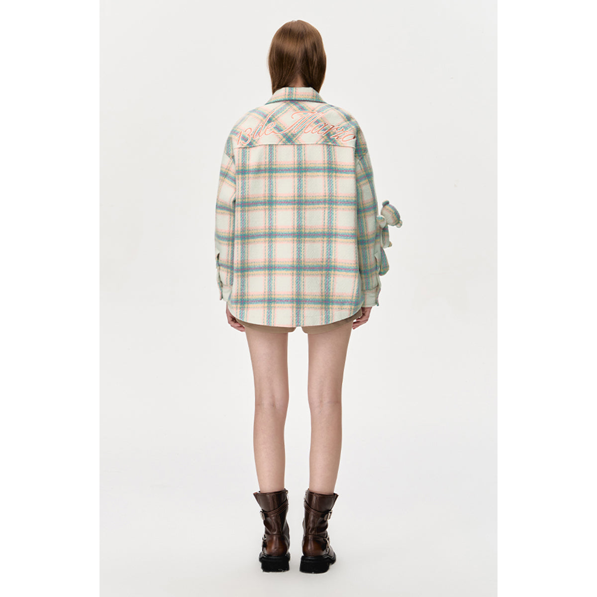 13DE MARZO Plaid Bear Woven Coat Beige