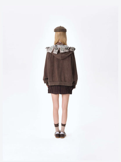 13DE MARZO Bear Cash Zipper Hoodie Brown