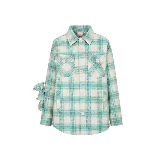 13DE MARZO Plaid Bear Woven Coat Green