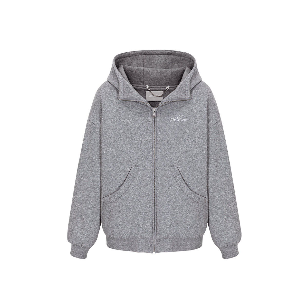 13DE MARZO Star Sand Zip Up Casual Hoodie Grey