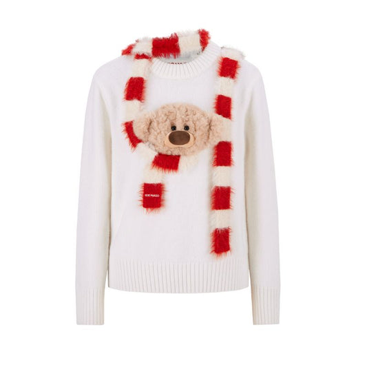 13DE MARZO Bear Thin Scarf Sweater White