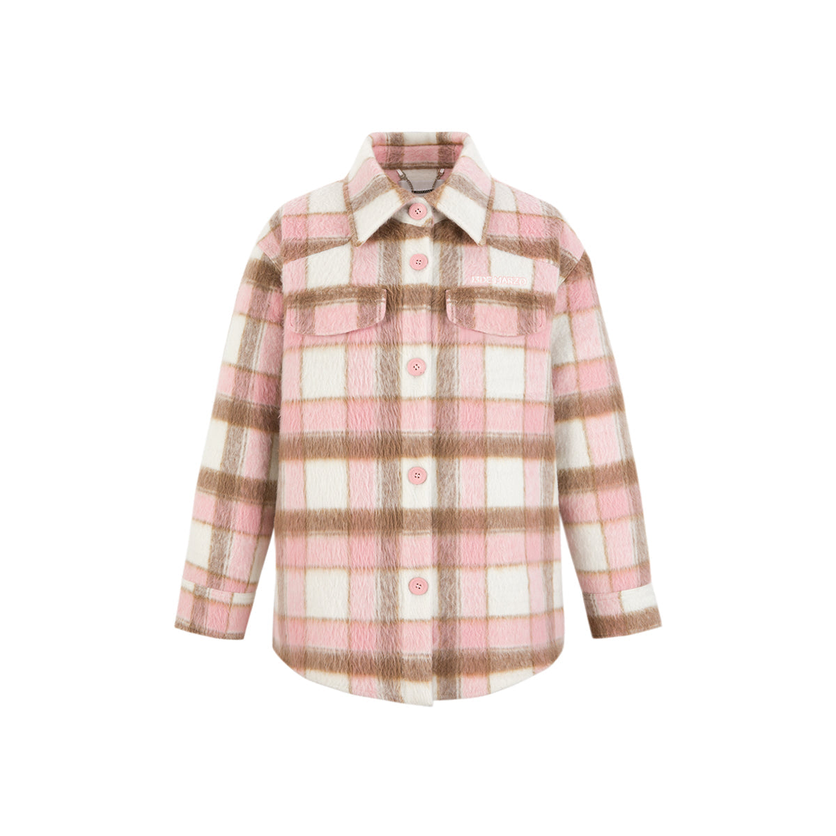 13DE MARZO Bear Tweed Plaid Shirt Pink