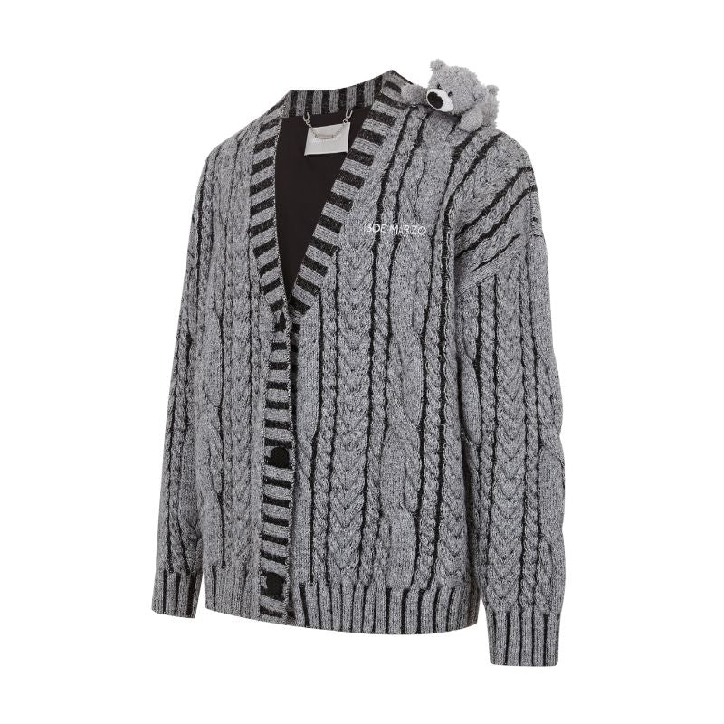 13DE MARZO Bear Yarn Weave Cardigan Dark Grey