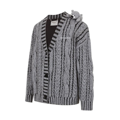 13DE MARZO Bear Yarn Weave Cardigan Dark Grey