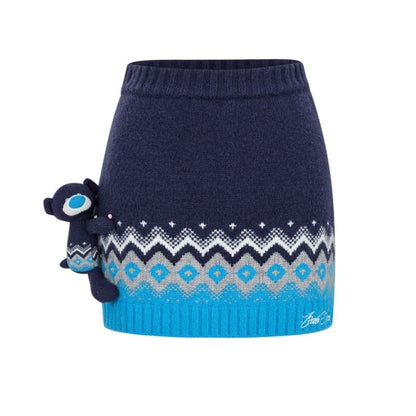 13DE MARZO Fair Isle Bear Knit Skirt Navy Blue