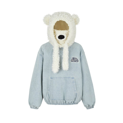 13DE MARZO Bear Set Padded Hoodie Blue