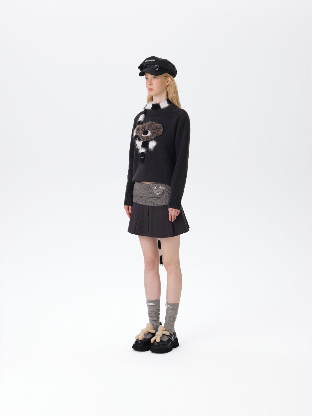 13DE MARZO Bear Head Upper Skirt Dark Grey