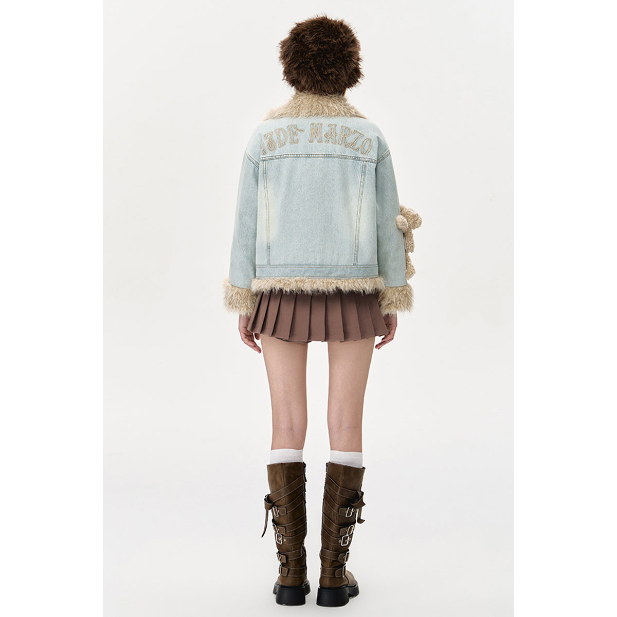 13DE MARZO Doozoo Fleece Patchwork Denim Jacket Blue