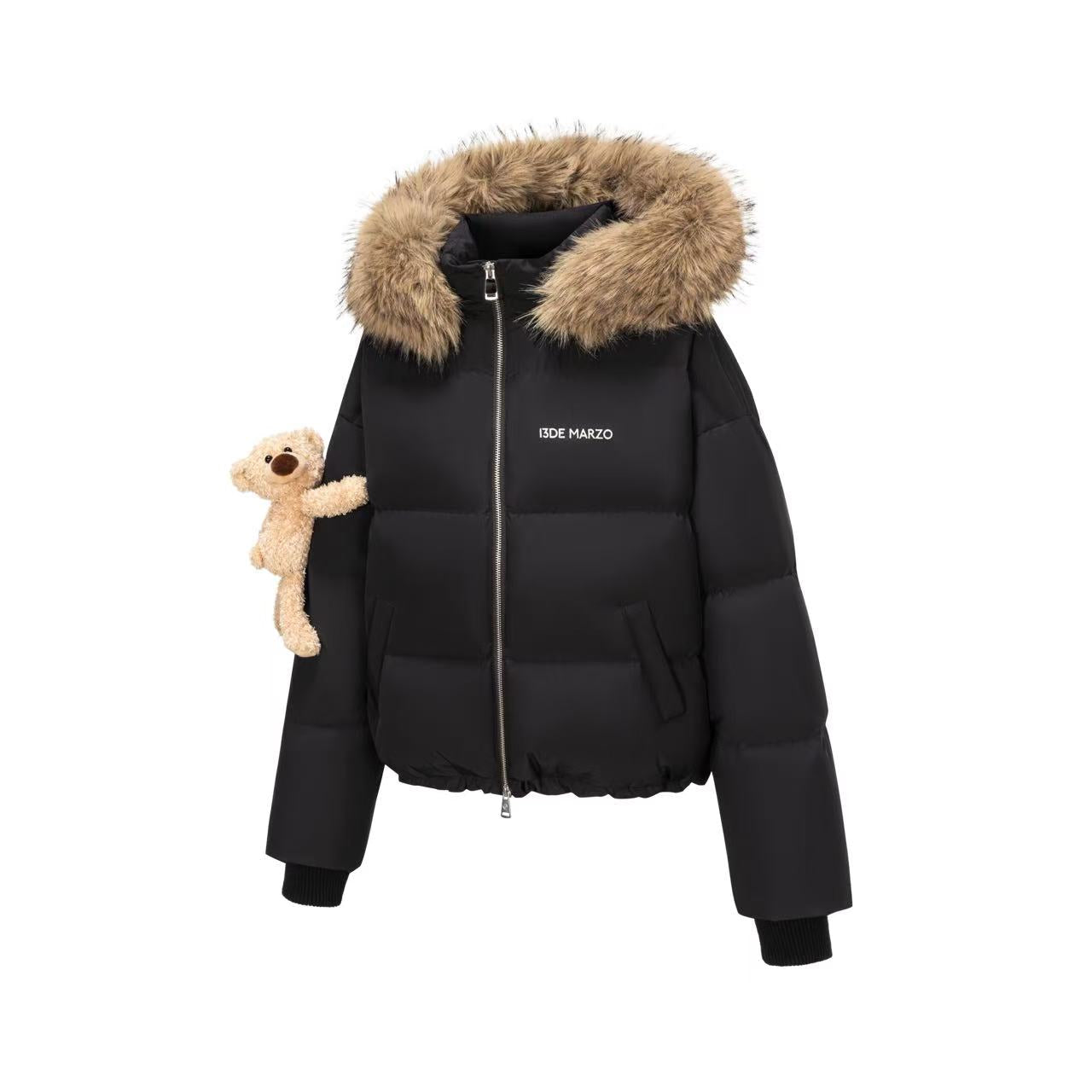 13DE MARZO Bear Fuzzy Hood Down Jacket Black
