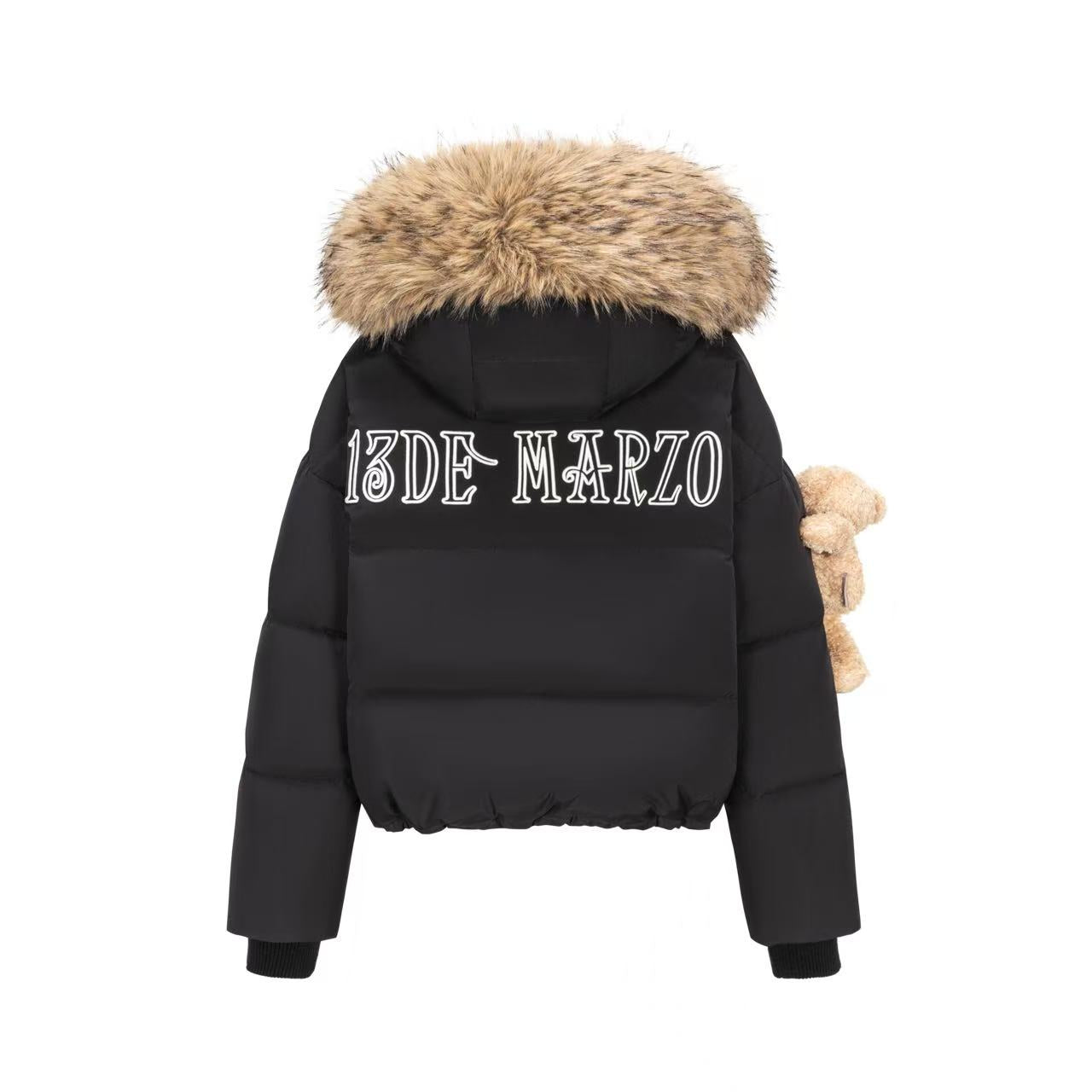 13DE MARZO Bear Fuzzy Hood Down Jacket Black