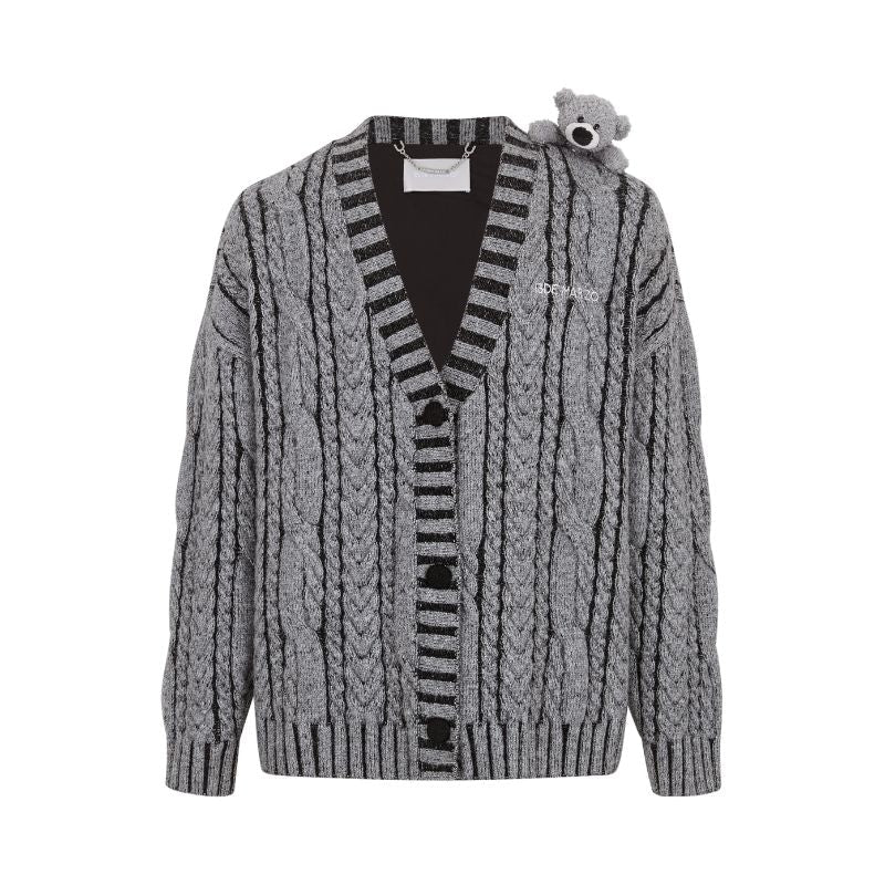 13DE MARZO Bear Yarn Weave Cardigan Dark Grey