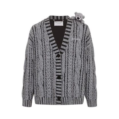 13DE MARZO Bear Yarn Weave Cardigan Dark Grey