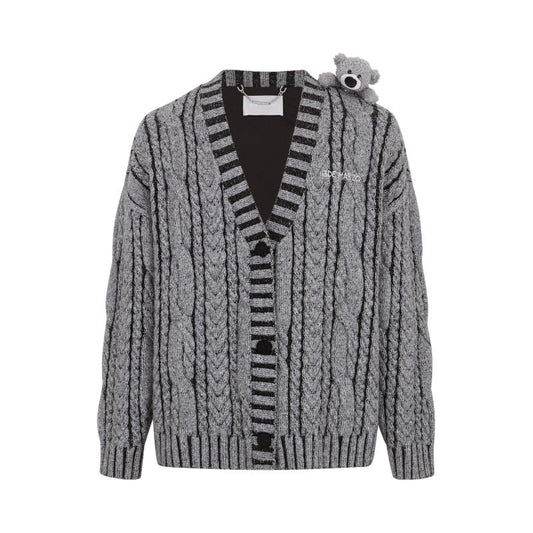 13DE MARZO Bear Yarn Weave Cardigan Dark Grey