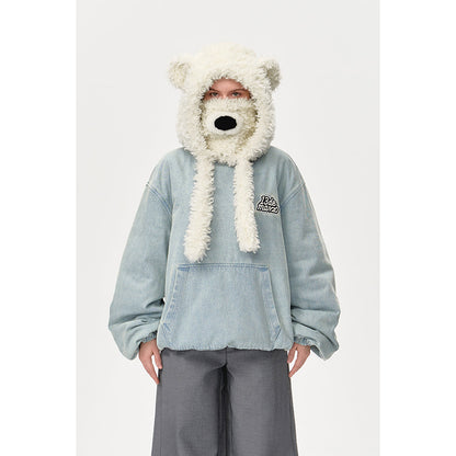 13DE MARZO Bear Set Padded Hoodie Blue